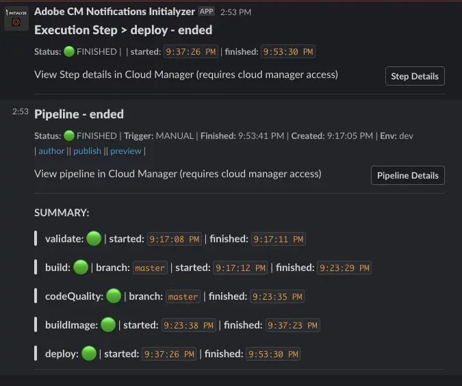 Adobe Cloud Manager Notifications